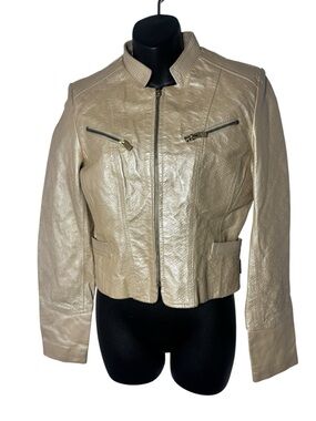 Rocawear women’s vintage y2k small crop leather jacket tooled logo